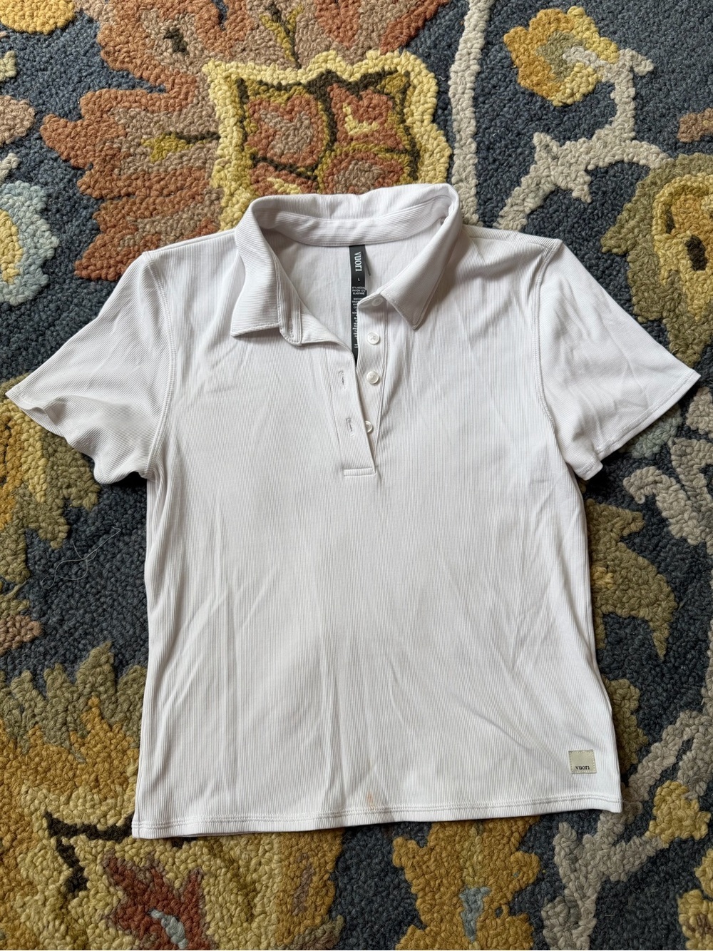 Vuori Women's Pose Crop Fitted Ribbed Polo White Size Large Golf Tennis